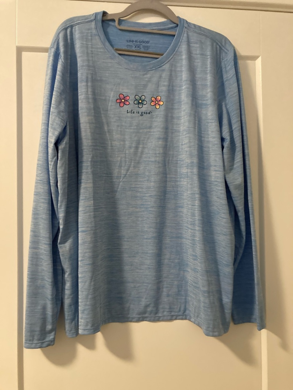 Life Is Good Light Blue Long-Sleeve Tee with Trio Flower Graphic